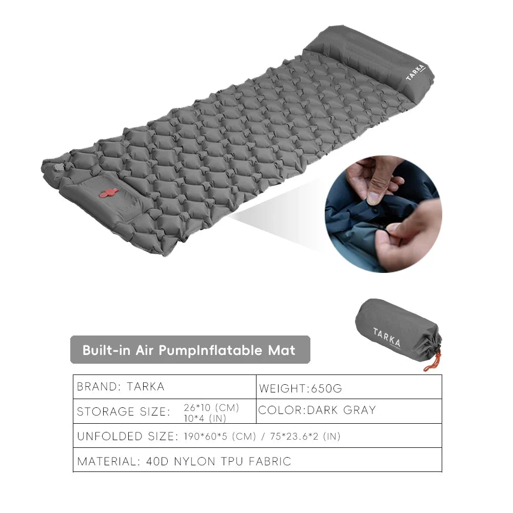 TARKA Inflatable Camping Mats Air Cushion With Pillow Outdoor Tourist Sleeping Pad Self-Inflating Mattress For Hiking Climbing