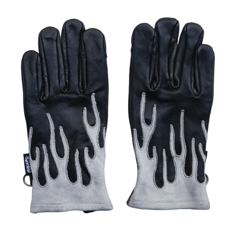 White Flamed Black Motorcycle Gloves