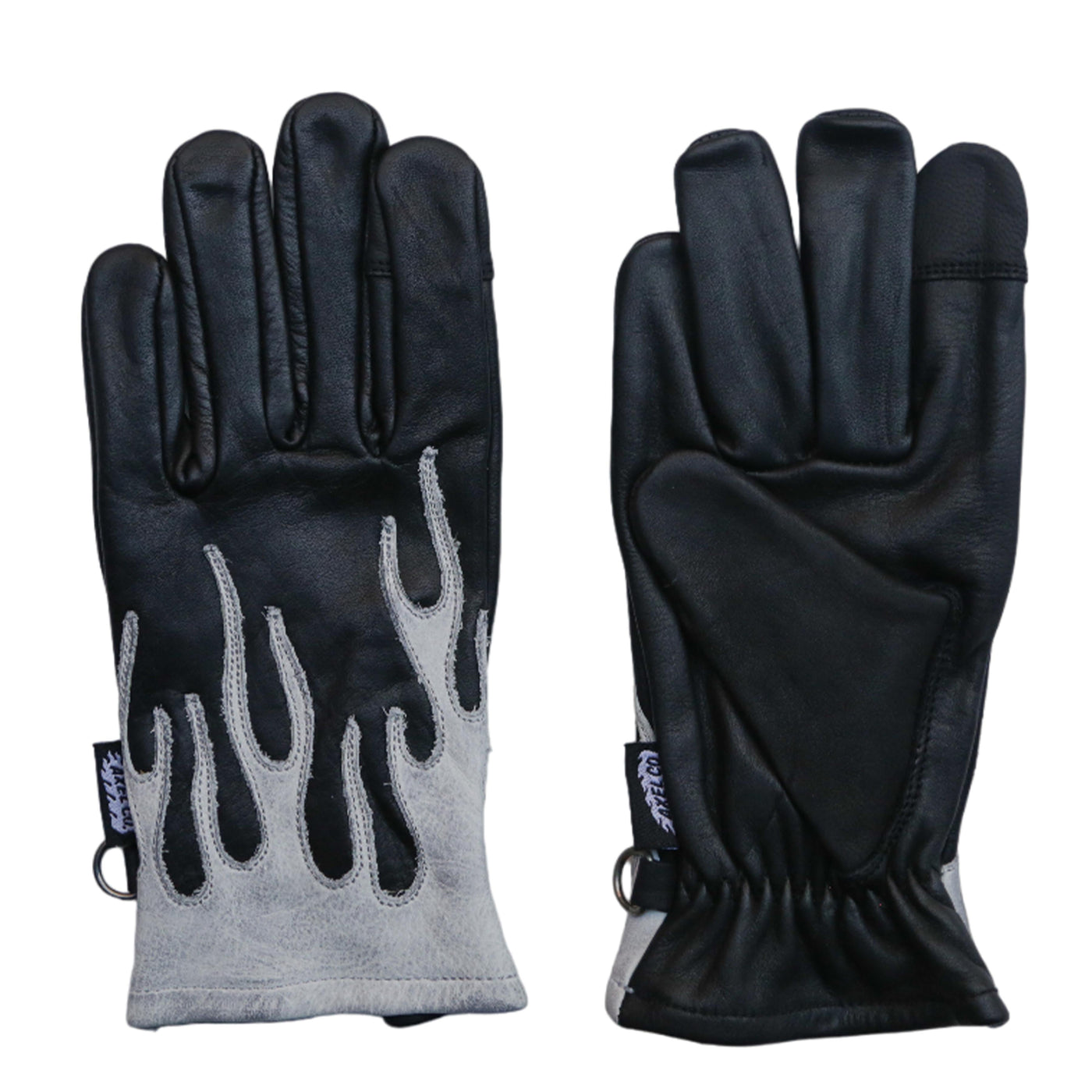 White Flamed Black Motorcycle Gloves